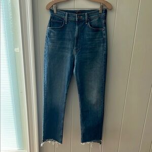 MOTHER THE RIDER HIGH-RISE ANKLE STEP FRAY JEANS